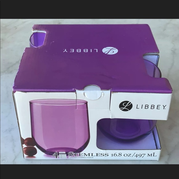 LIBBEY STEMLESS WINE & DINE GLASSES PURPLE NEW SET OF 4 - Picture 5 of 6